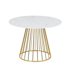 New Mmilo Liverpool Style Marble Table with Golden Chrome Legs - L100 x W100 x H75 cm - White