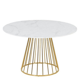 New Mmilo Liverpool Style Marble Table with Golden Chrome Legs - L120 x W120 x H75 cm - White