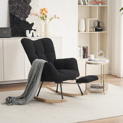 New Modern Teddy Fabric Tufted Upholstered Rocking Chair with pull-out ...