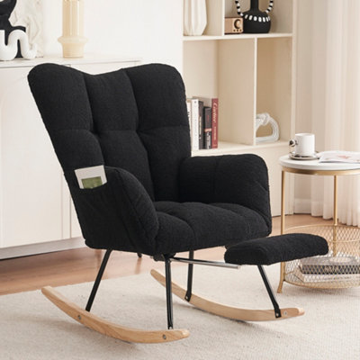 New Modern Teddy Fabric Tufted Upholstered Rocking Chair with pull-out ...