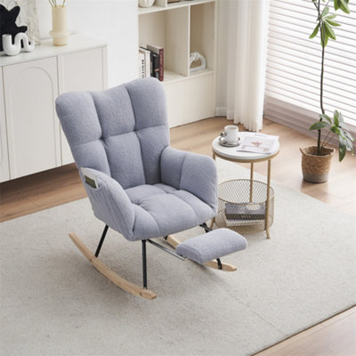 NEW MODERN TEDDY FABRIC TUFTED UPHOLSTERED ROCKING CHAIR WITH PULL-OUT ...