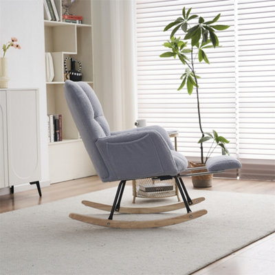 NEW MODERN TEDDY FABRIC TUFTED UPHOLSTERED ROCKING CHAIR WITH PULL-OUT ...