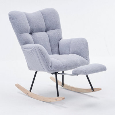 New Modern Teddy Fabric Tufted Upholstered Rocking Chair with pull-out ...