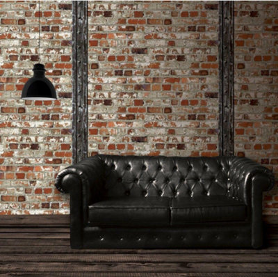 New Muriva - Loft Brick With Beam - Multi - Stone Wall Luxury Wallpaper 102540