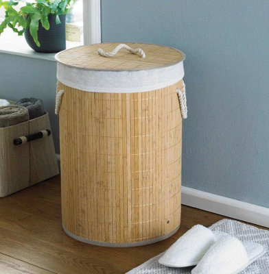 New Natural Round Bamboo Laundry Washing Cloth Storage Hamper Basket
