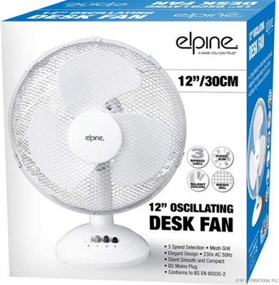 New Oscillating Table Desk Fan Cooling Air 3 Speed Home Office 45w Base Silent 12"