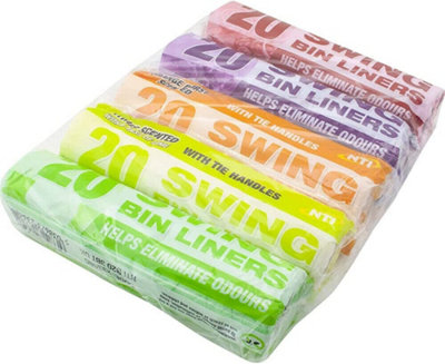 New Pack Of 100 Swing Bin Liners Scented With Tie Handles Heavy Duty Rubbish