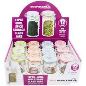 New Pack Of 12 60ml Airtight Lid Seal Food Spice Kitchen Storage Glass Jars Box
