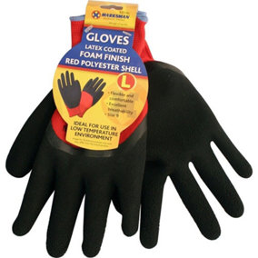 New Pack Of 12 Latex Coated Gloves Black Red Polyester Shell Foam Large