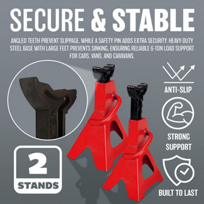 New Pack Of 2 Extra Heavy Duty 6 Ton Axle Stands Steel Framed Adjustable Automotive Car Van Jacks Strong & Durable