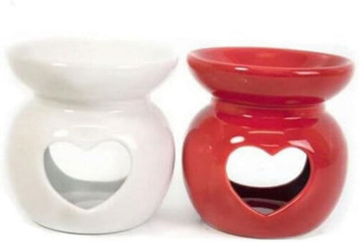 New Pack Of 2 Love Heart Oil Fragrance Burner Simmering Granules Wax Melts Ceramic Gift