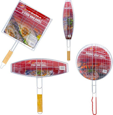 New Pack Of 4 Bbq Grills Chrome Cooking With Long Handle Burgers Fish Racks Food