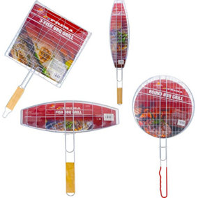 New Pack Of 4 Bbq Grills Chrome Cooking With Long Handle Burgers Fish Racks Food