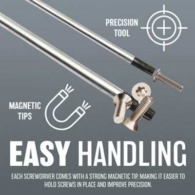 AMTECH 8-Piece Telescopic Magnetic Screwdriver Set – Phillips, Slotted & Torx – Hand Tools UK