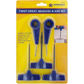 New Pack Of 5 Twist Gimlet Bradawl And Awl Set Carpenters Hand Tool T-handle Gimlets