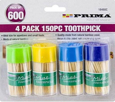 Com-four 4000 Bamboo Toothpicks - 6.3cm Double-Sided, Natural Wooden Cocktail Sticks, Sustainable, 3-Pack (4000 Pieces Total)