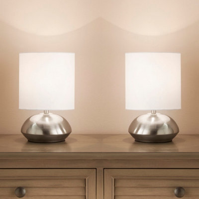 New Pair Touch Table Lamps Dimming Stepped Chrome White