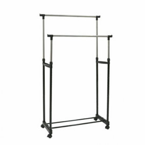 New Portable Clothes Rack Double Hanging Garment Bar Heavy Duty Hanger Rolling