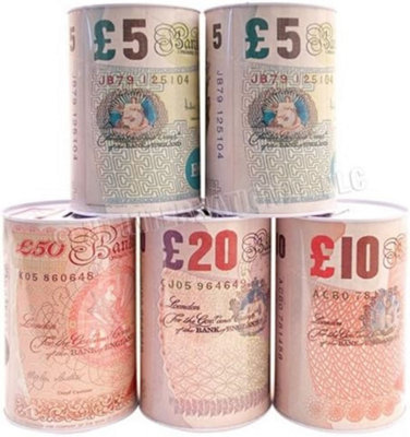 New Pound Note Money Tin Jar 50 Notes Coins Piggy Bank Jar Tin Saving Cash