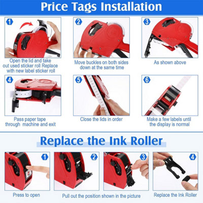 New Price Tag Gun Pricing Labeller +12 Label Rolls Sticker Spare Ink ...