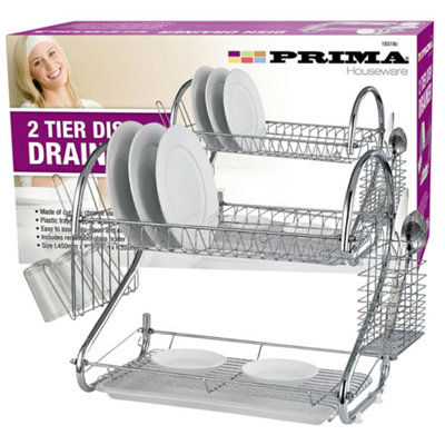 Two Tier Dish Drainer With Grey Tray