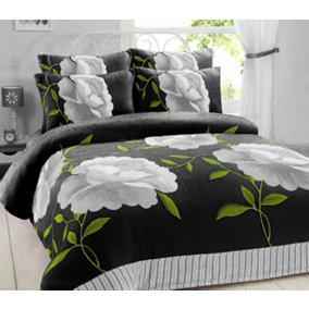 New Printed Rosaleen Flower Teddy Fleece Duvet Cover Set Cosy Warm Soft Bed Set