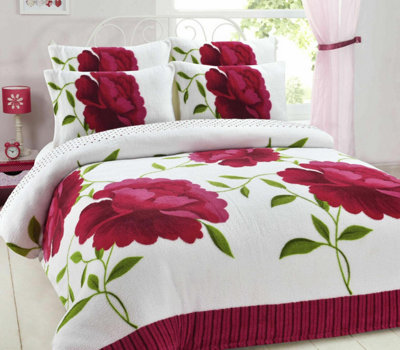 New Printed Rosaleen Flower Teddy Fleece Duvet Cover Set Cosy Warm Soft Bed Set