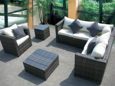 NEW RATTAN WICKER CONSERVATORY OUTDOOR GARDEN FURNITURE SET CORNER