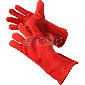 New Red Cow Split Leather Welders Gauntlets Welding Gloves Cotton Lined