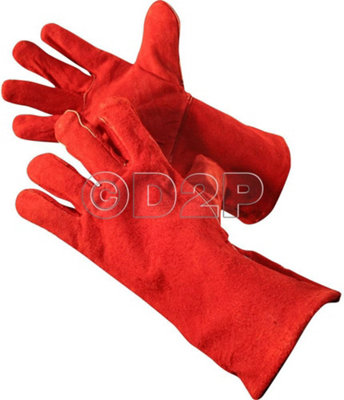New Red Cow Split Leather Welders Gauntlets Welding Gloves Cotton Lined
