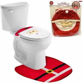 New Santa Toilet Seat Cover Set Bathroom Rug Christmas Decorations Present Gift