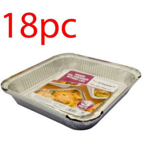 New Set Of 18 Square Aluminium Foil Containers Takeaway 24cm Box Hot Food