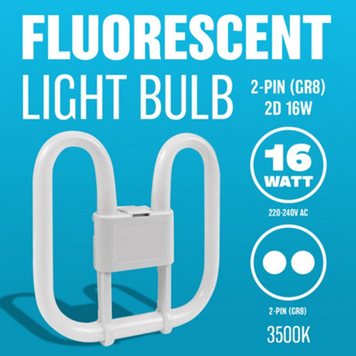 New Set Of 2 Fluorescent Light Bulb 2 Pin Energy Saving 16w Slim Lamp Tube 2d