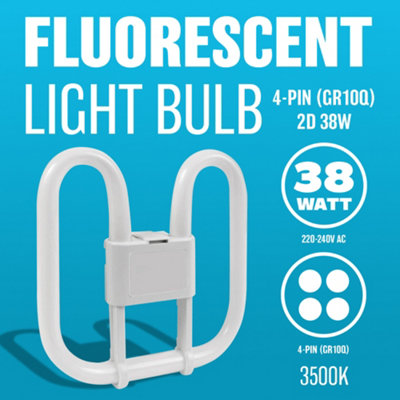 New Set Of 2 Fluorescent Light Bulb 4 Pin Energy Saving 38W Slim Lamp Tube 2D