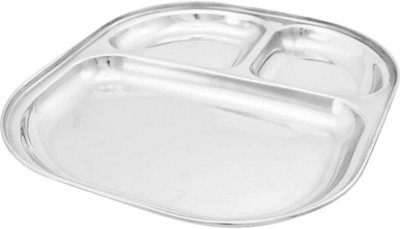 New Set Of 2 Stainless Steel Serving Dish Plate 3 Compartments Food Lunch Dinner