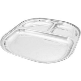 New Set Of 2 Stainless Steel Serving Dish Plate 3 Compartments Food Lunch Dinner