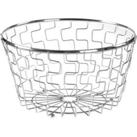 New Set Of 3 Chrome Metal Fruit Basket Holder Kitchen Storage Table Vegetable Bowl 26cm