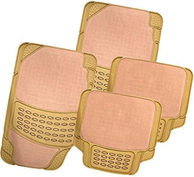 New Set Of 4 Beige Heavy Duty Universal Rubber & Carpet Car Mat Set Van Mats