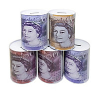 New Set Of 4 Pound Notes Money Coin Jar Small Piggy Bank Tin Saving 15cm