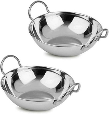 New Set Of 5 Stainless Steel Balti Karahi 21cm Metal Curry Serving Indian Cooking