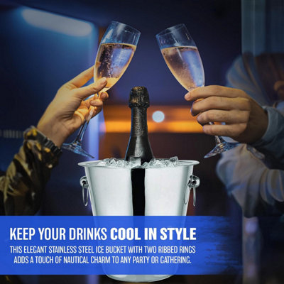New Stainless Steel Champagne Ice Bucket Handles Cooler Drink Parties Refreshments - 3