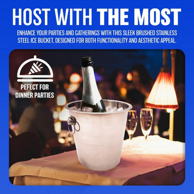 New Stainless Steel Champagne Ice Bucket Handles Cooler Drink Parties Refreshments - 4