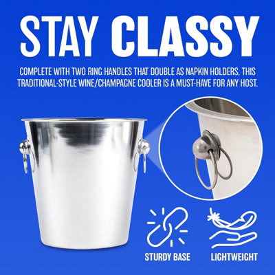 New Stainless Steel Champagne Ice Bucket Handles Cooler Drink Parties Refreshments - 6