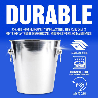 New Stainless Steel Champagne Ice Bucket Handles Cooler Drink Parties Refreshments - 7