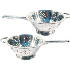 New Stainless Steel Colander With Long Handle Deep Pasta Spaghetti Salad Strainer 24cm