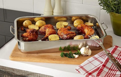 Large Stainless Steel Roasting Tray Oven Pan Dish Baking Roaster Tin Grill  Rack