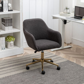 New Teddy Fabric Material Adjustable Height Swivel Home Office Chair For Indoor Office With Gold Legs, Dark Gray