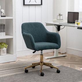 New Teddy Fabric Material Adjustable Height Swivel Home Office Chair For Indoor Office With Gold Legs,Green