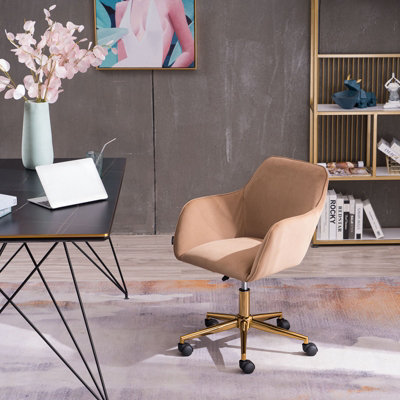 New Velvet Fabric Material Adjustable Height Swivel Home Office Chair   New Velvet Fabric Material Adjustable Height Swivel Home Office Chair For Indoor Office With Gold Legs Coffee Brown~8258466709063 01c MP