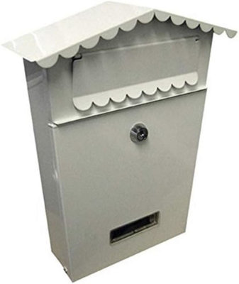 New White Steel Post Box For Mail Organiser Wall Mountable With 2 Keys